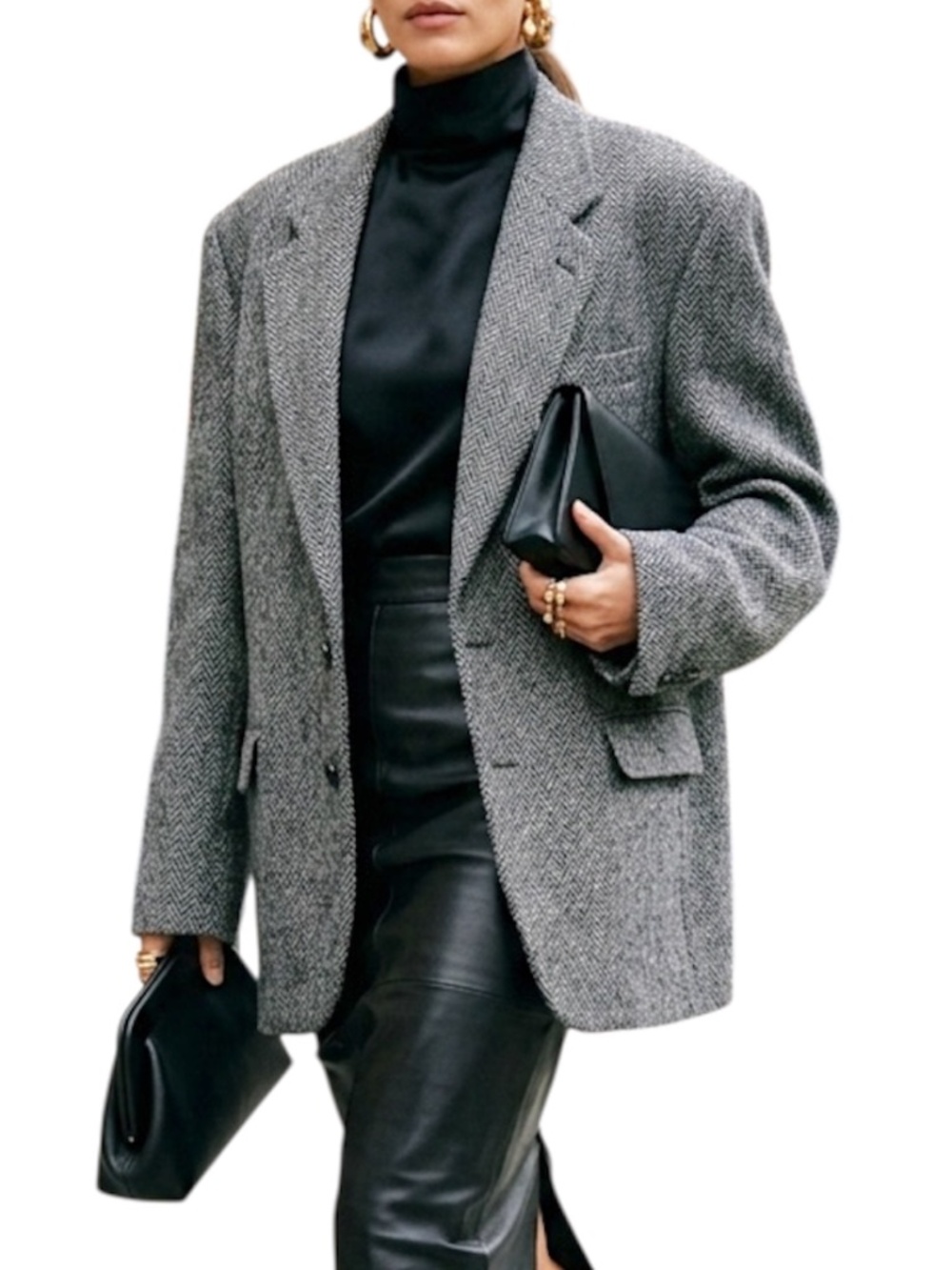 VTG 70s 80s Harris Tweed grey charcoal herringbone wool tweed flecked blazer